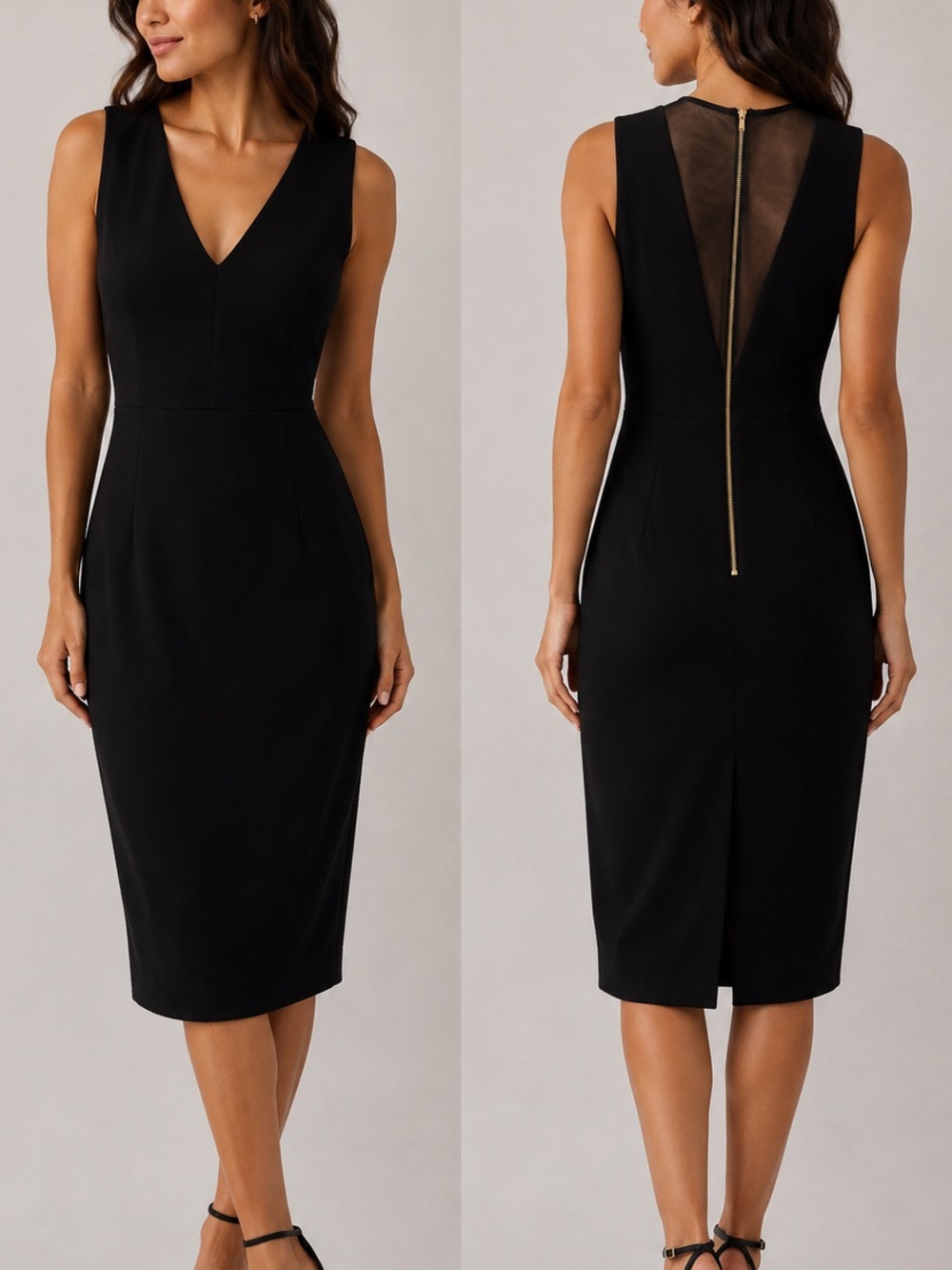 Calvin Klein Black V-Neck Sheath Dress with Mesh Back